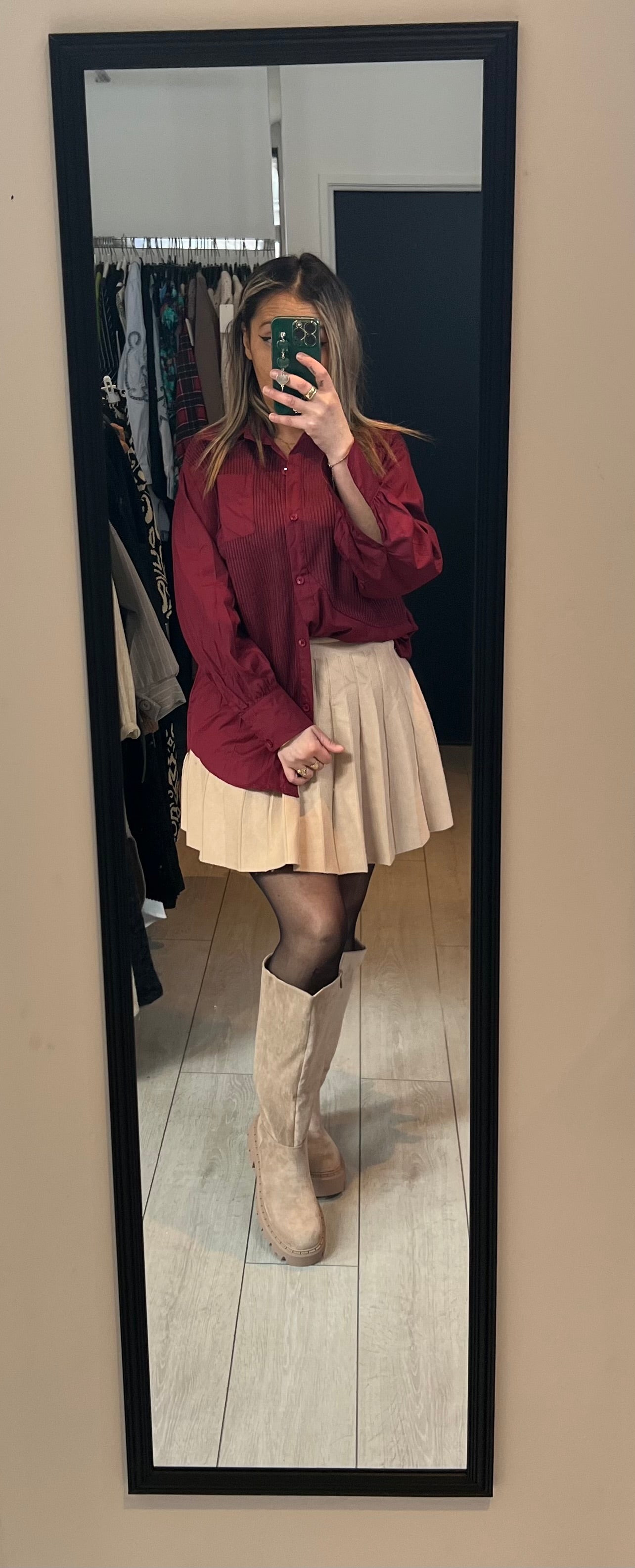 Chemise bimatière bordeaux