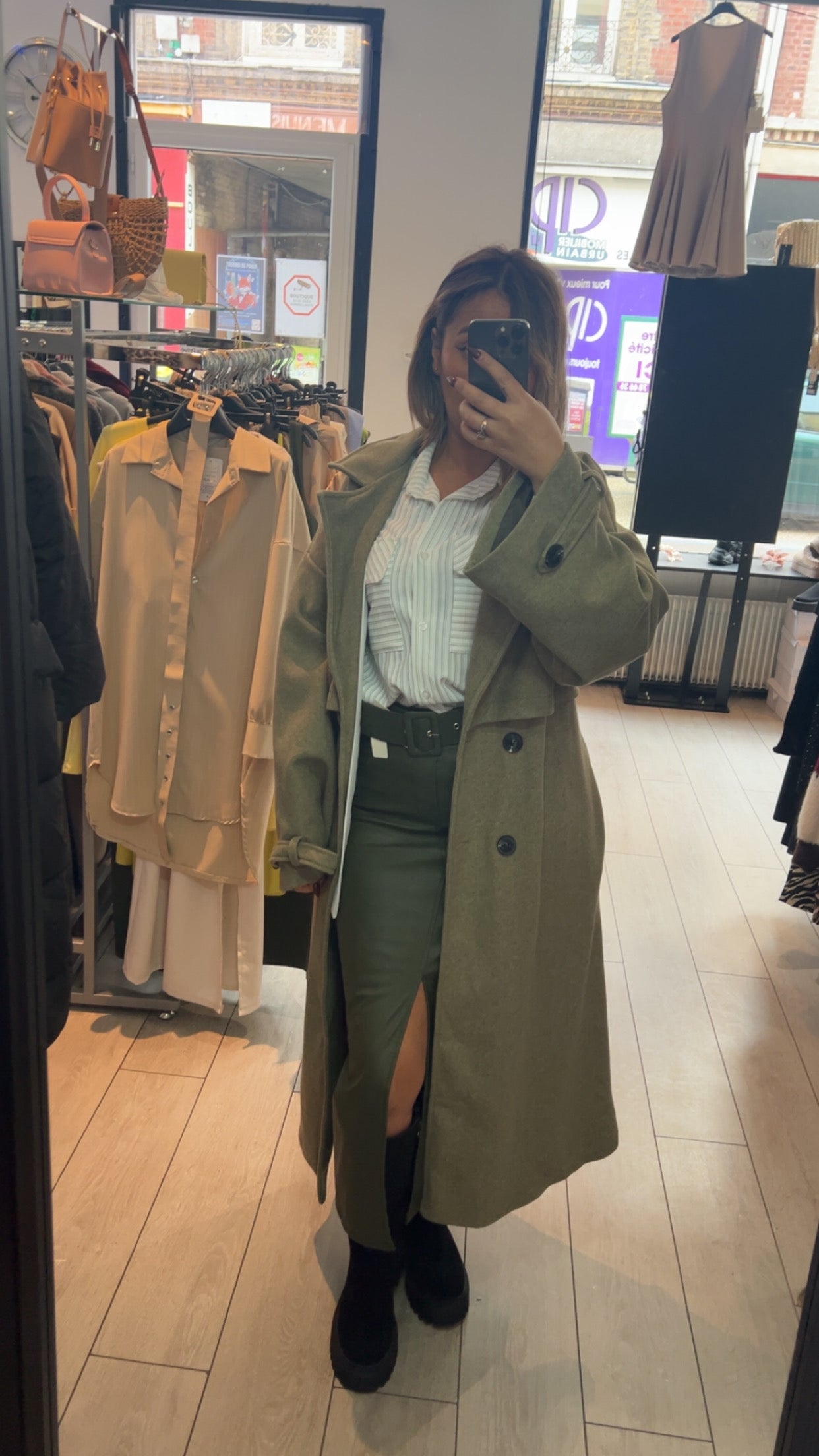 Trench-Coat Long Kaki Ceinturé
