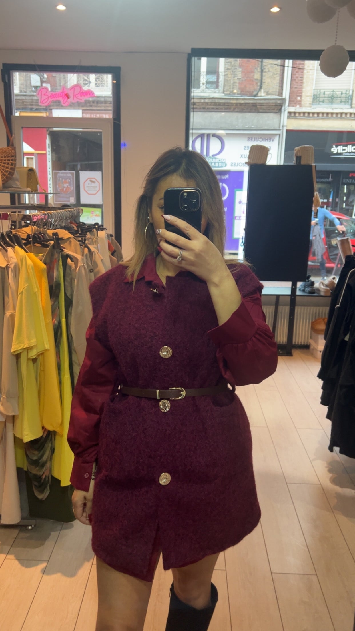Veste Sans Manche Bordeaux avec Ceinture