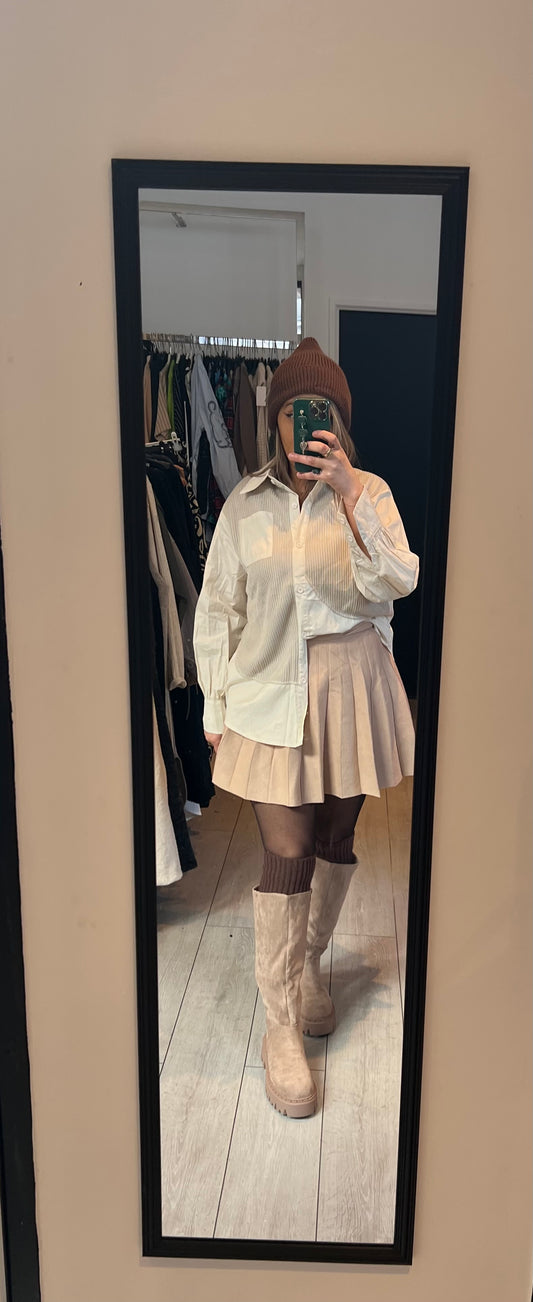 Chemise bimatière beige
