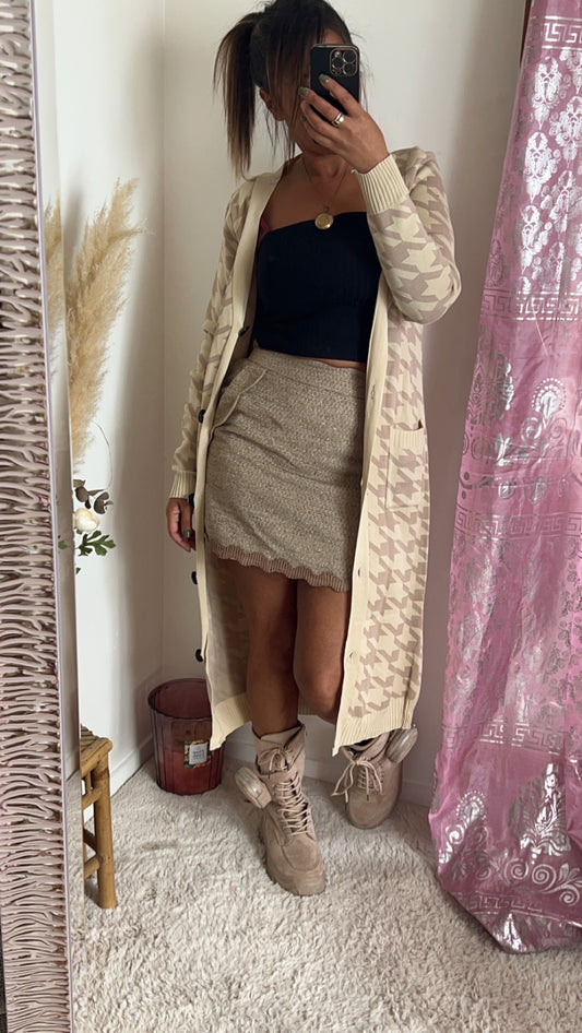 Gilet long beige avec bouton