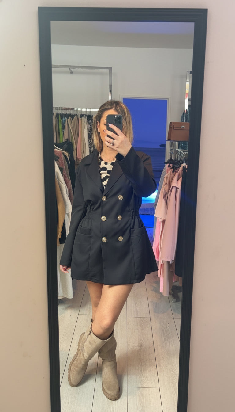 Blazer Noir Femme à Double Boutonnage