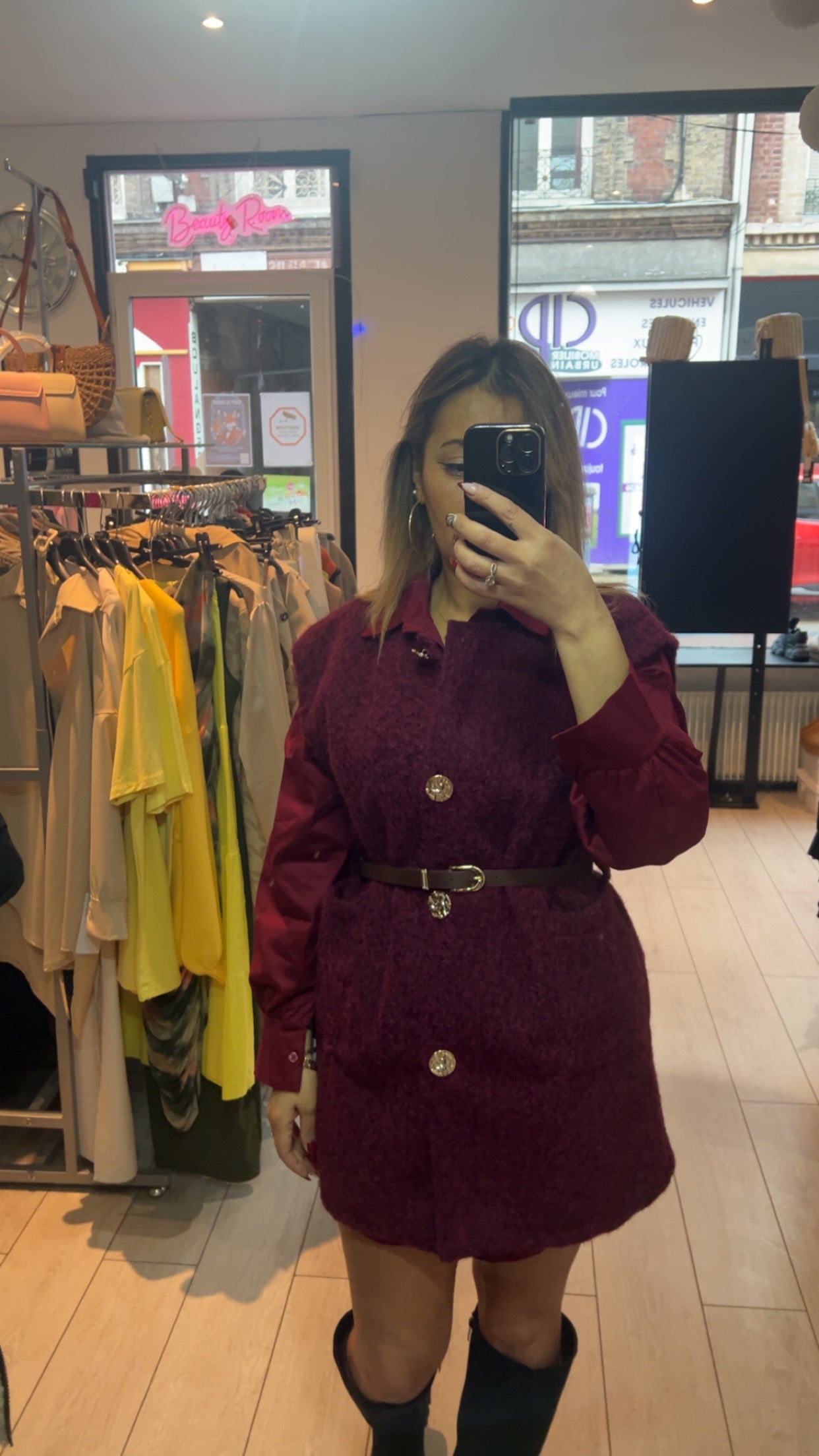 Veste Sans Manche Bordeaux avec Ceinture