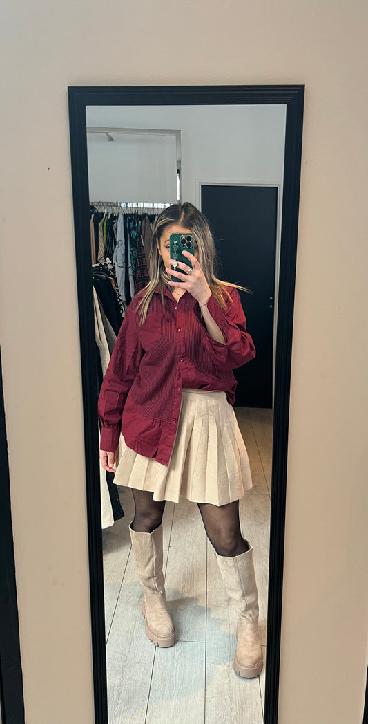 Chemise bimatière bordeaux