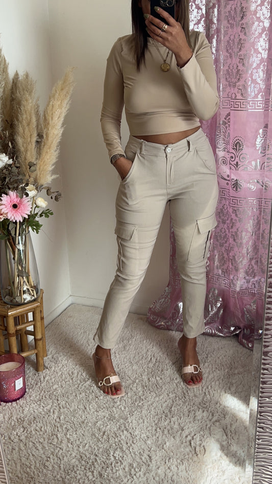 Pantalon cargo beige