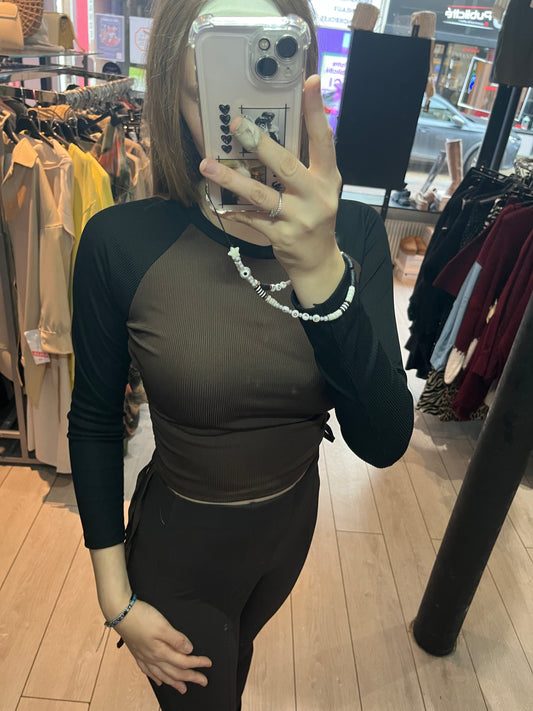 Haut Marron Noir Taille Unique - Élégant et Tendance