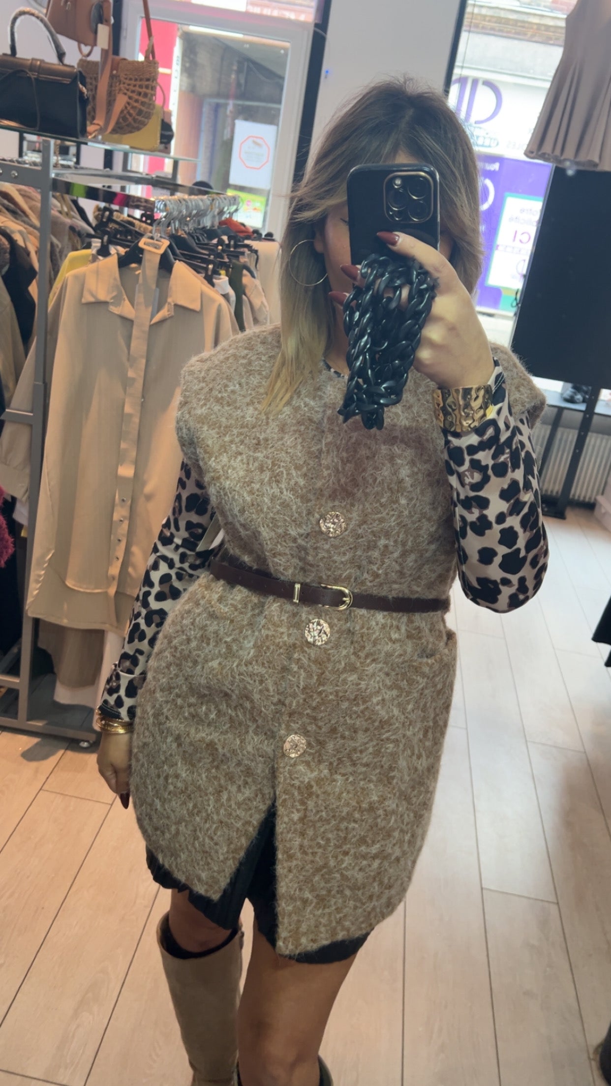 Veste Mi-Longue Manches Courtes Taille Unique - Beige et Kaki