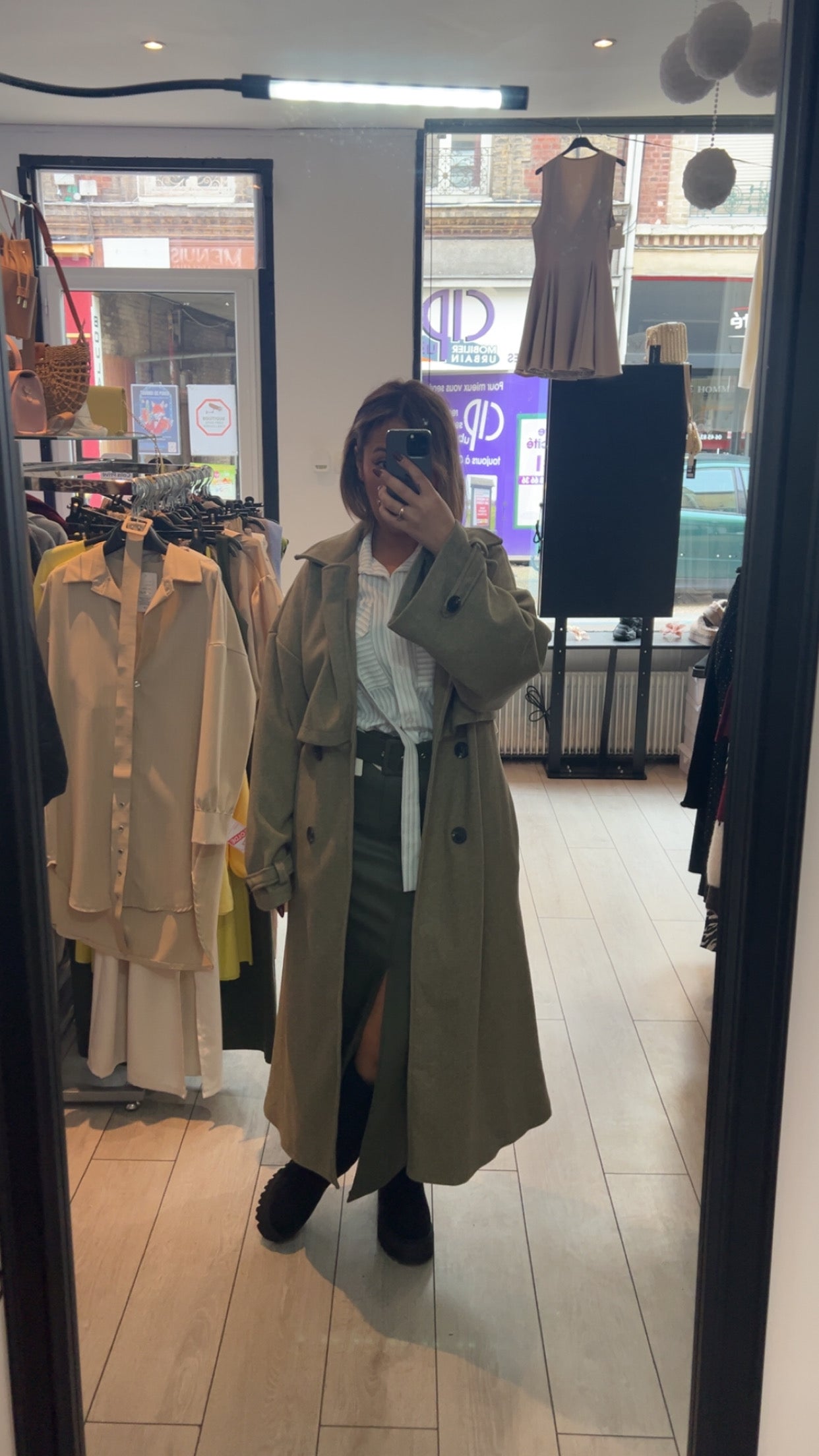 Trench-Coat Long Kaki Ceinturé
