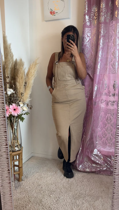 Robe salopette jean beige