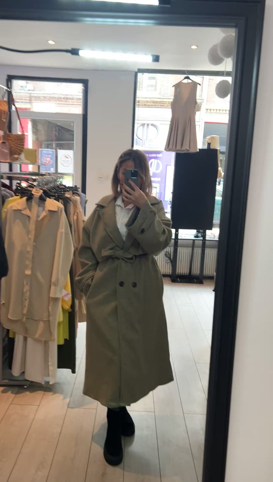 Trench-Coat Long Kaki Ceinturé