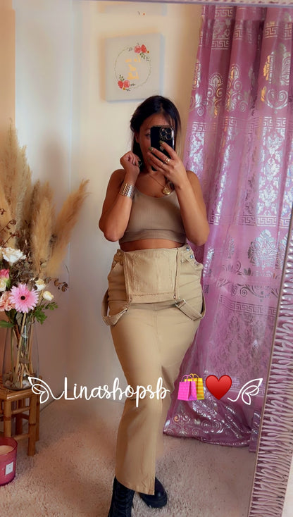 Robe salopette jean beige